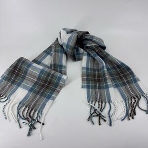 James Pringle Weavers Blue and‎ Gray Tartan Scarf with Fringed Ends